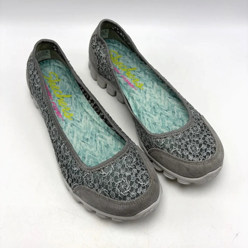 Skechers EZ Flex 2 Flighty Flats Womem 7.5 Gray Slip On Shoes Sneakerina Comfort